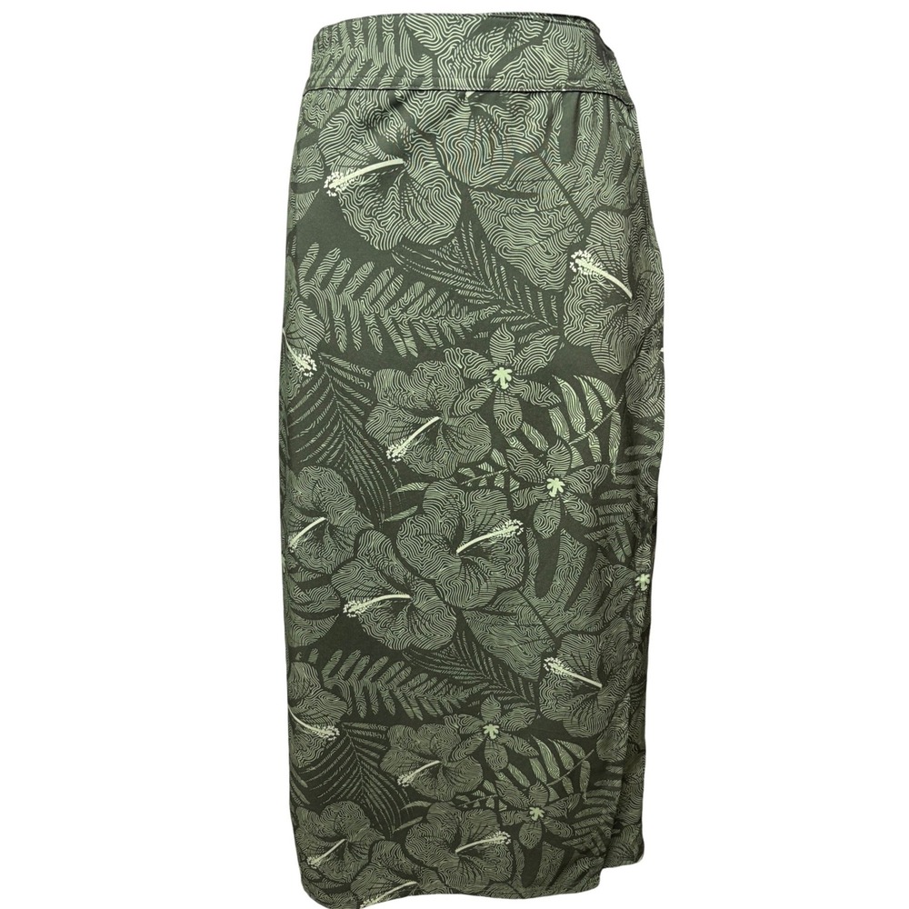 RIPSKIRT HAWAII Womens Green Floral Wrap Midi Adjustable Skirt M Tropical Modest